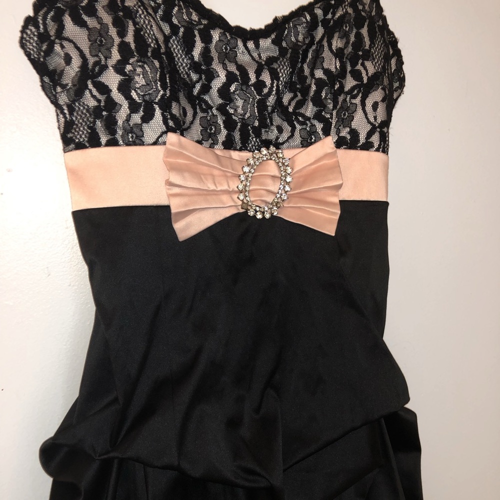 Black Dress with lace pink ribbon and gems